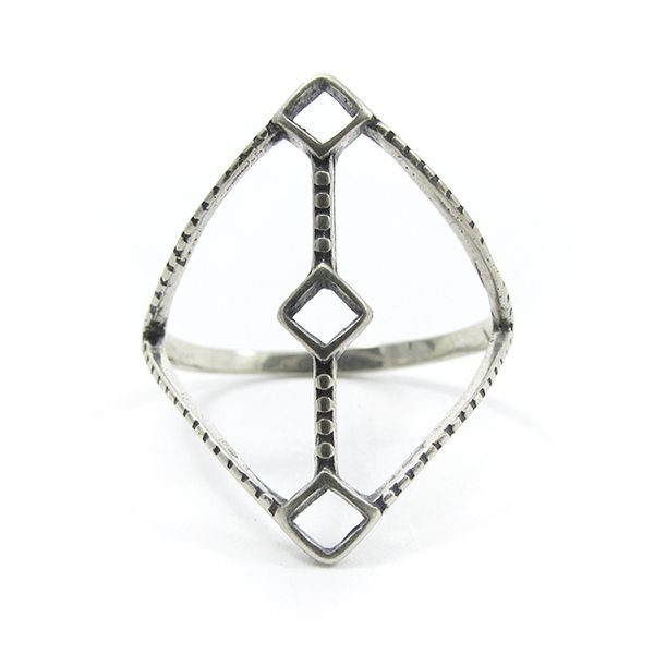 Anel Prata 925 Estilo Geométrico Triangular Vazado Fino