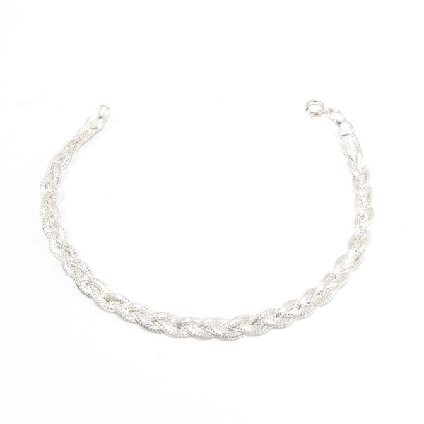 Pulseira de Prata 925 Feminina Trançada Prata Clara