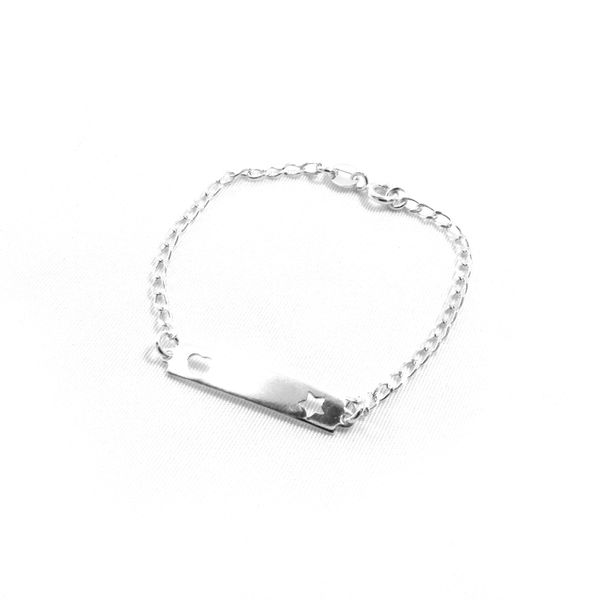 Pulseira Infantil De Plaquinha Coração E Estrela Prata 925