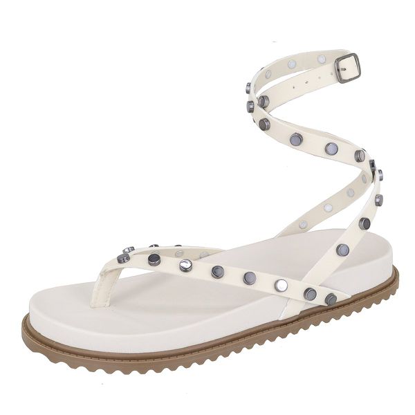 Papete London Sandália Tiras Dedo Enfeite OffWhite