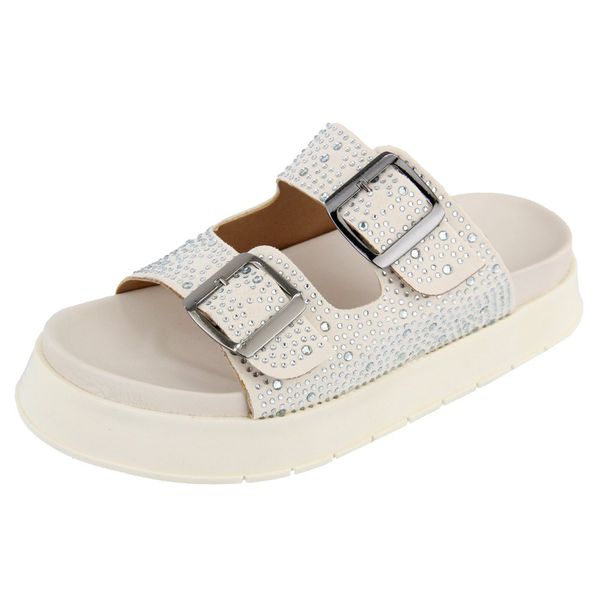 Flatform Bahamas Brilho Fivela Dupla OffWhite