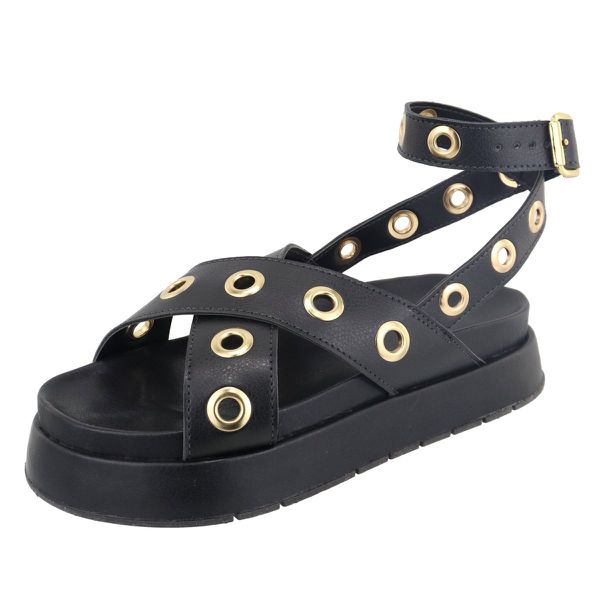 Flatform Xangai Plataforma Tiras Cruzadas Preto