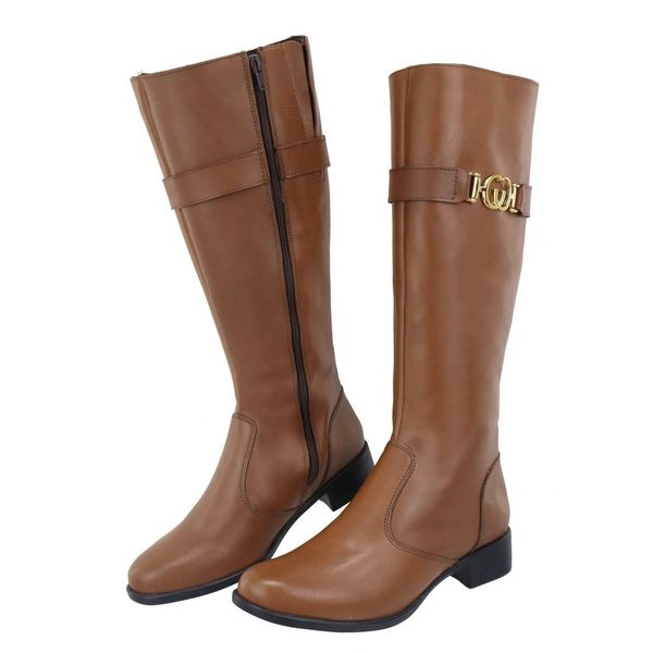Bota Montaria Gramado Lisa Ziper Detalhe Conhaque 