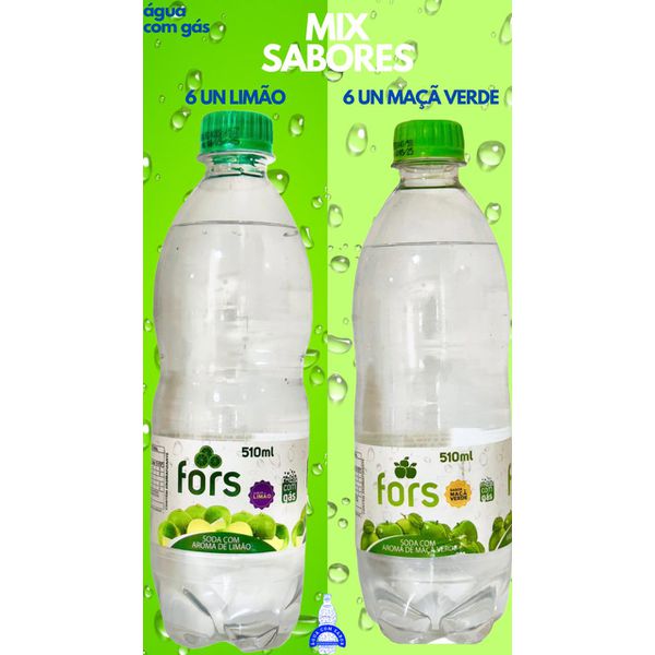 MIX SABORES LIMÃO E MAÇÃ VERDE - 6 unidades: Água com Gás Saborizada Limão 510ml + 6 Unidades: Água com Gás Saborizada Maçã Verde 510ml - Fors - Fardo Fechado = 12 unidades