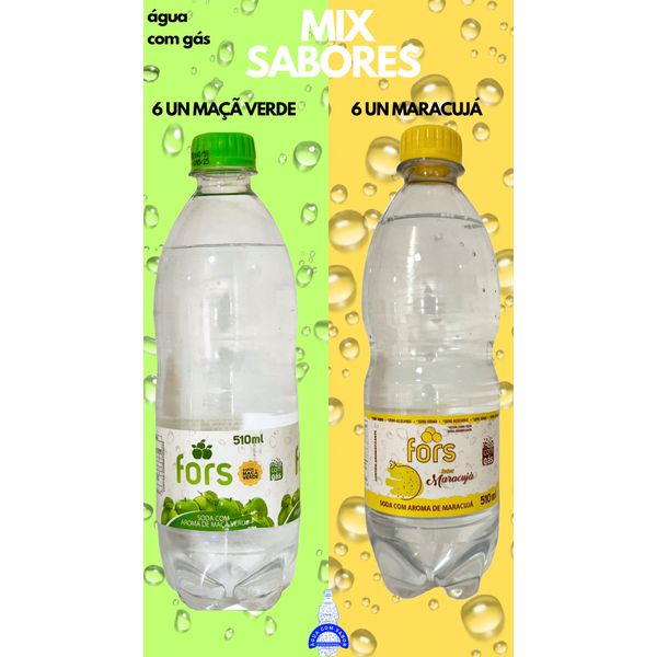 MIX SABORES MAÇÃ VERDE E MARACUJÁ- 6 unidades: Água c/ Gás Saborizada Maçã Verde 510ml + 6 Unidades: Água c/ Gás Saborizada Maracujá 510ml - Fors - Fardo Fechado = 12 unidades