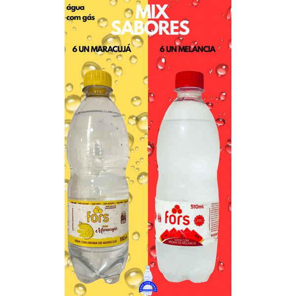 MIX SABORES MARACUJÁ E MELANCIA- 6 unidades: Água c/ Gás Saborizada Maracujá 510ml + 6 Unidades: Água c/ Gás Saborizada Melancia 510ml - Fors - Fardo Fechado = 12 unidades