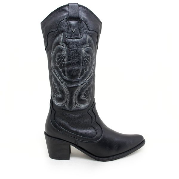 Bota Texas Western Feminina em Couro Preto - Perlatto