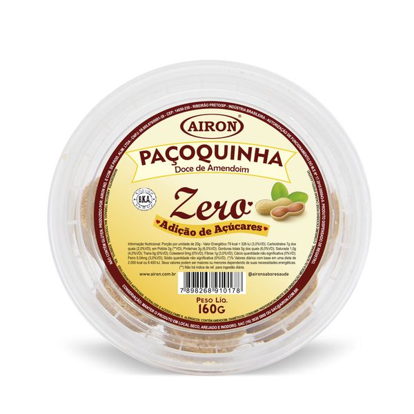 Paçoquinha Tradicional Zero 160g (contém 8 unidades de 20g)