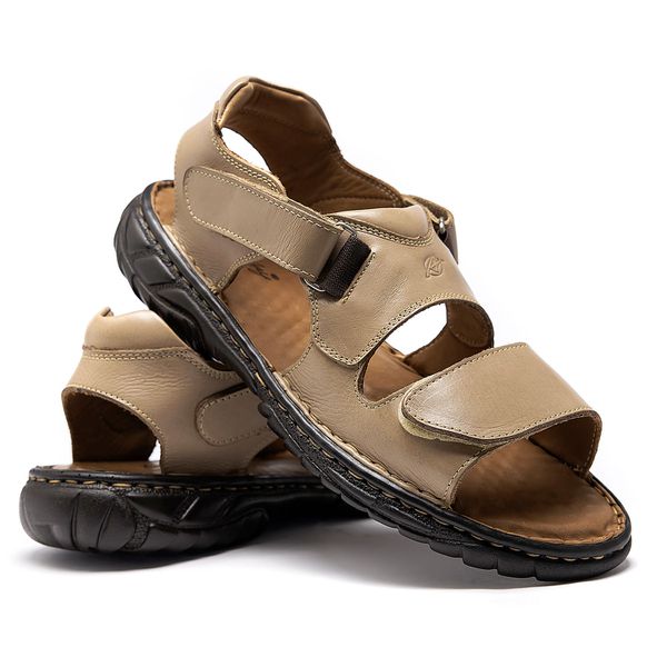 Sandália em Couro com Velcro Papete Anti Stress Alcalay