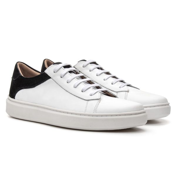 Sapato Masculino Enzo Couro Latego e Nobuck Branco/Preto