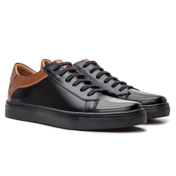 Sapato Masculino Enzo Couro Latego Preto/Whisky