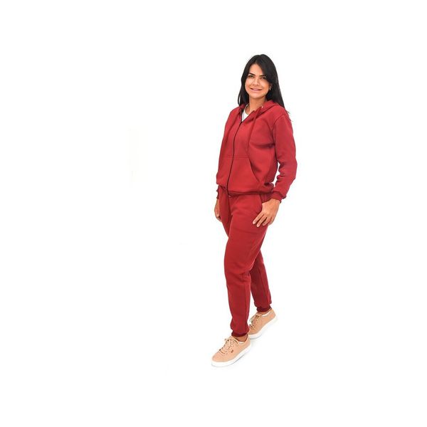 Conjunto Moletom Adulto Blusa C/ Zíper Calça Unissex Vinho