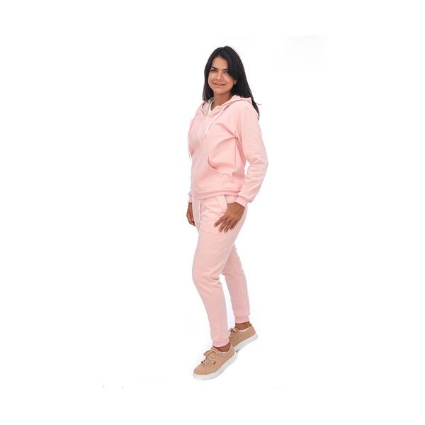 Conjunto Moletom Adulto Blusa C/ Zíper Calça Unissex Rosa
