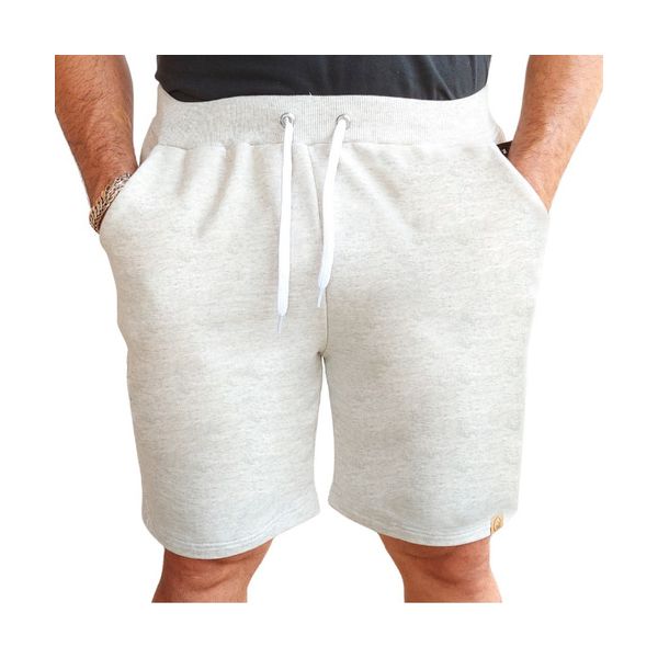 Bermuda Masculina Moletom Leve Com Elástico Cordão Ajustável Mescla Off