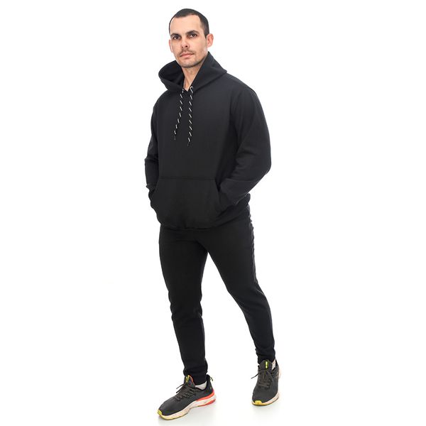 Conjunto Moletom Adulto Unissex Blusa Canguru E Calça Preto