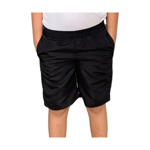 Bermuda Tactel Escolar Unissex C/ Elástico Cordão Ajustável Preto