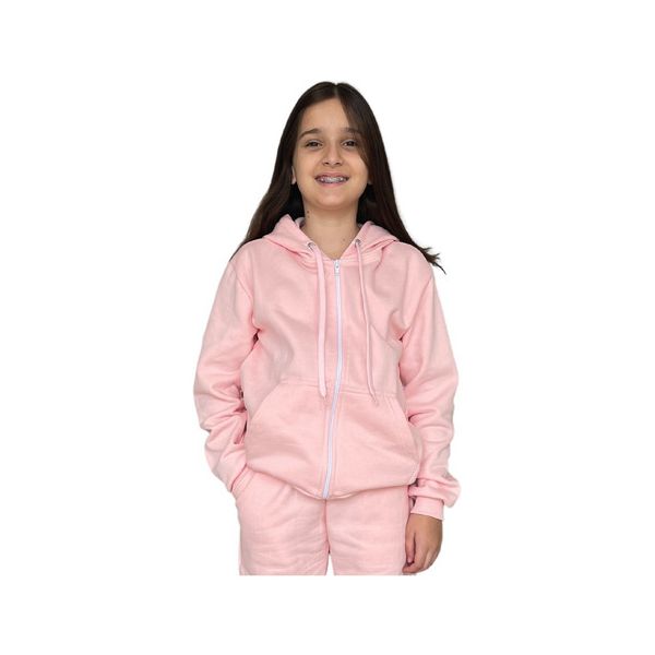 Blusa De Moletom Juvenil C/ Zíper Jaqueta Rosa