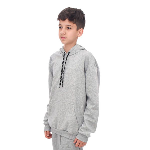 Blusa de Moletom Juvenil Canguru com Capuz Cinza