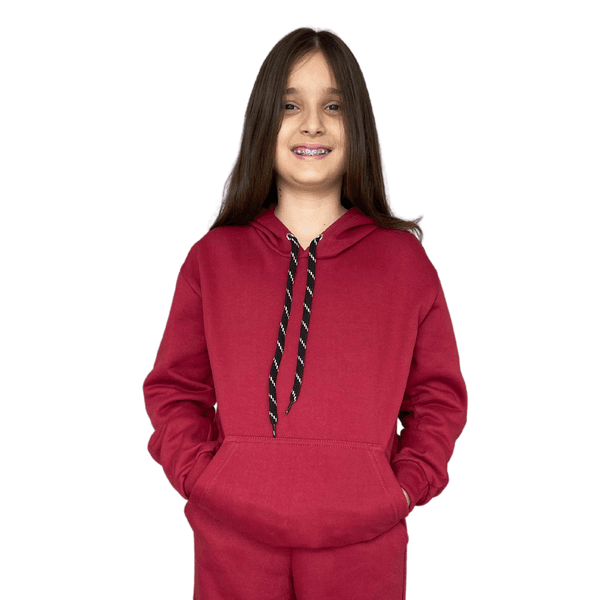 Blusa de Moletom Juvenil Canguru com Capuz Vinho