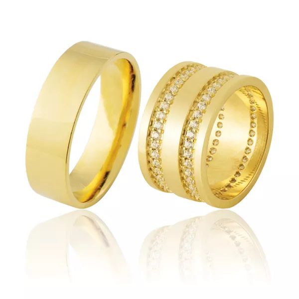 Aliança em Ouro 18K com Diamantes - AE-JN-343 - Alianças Exclusivas