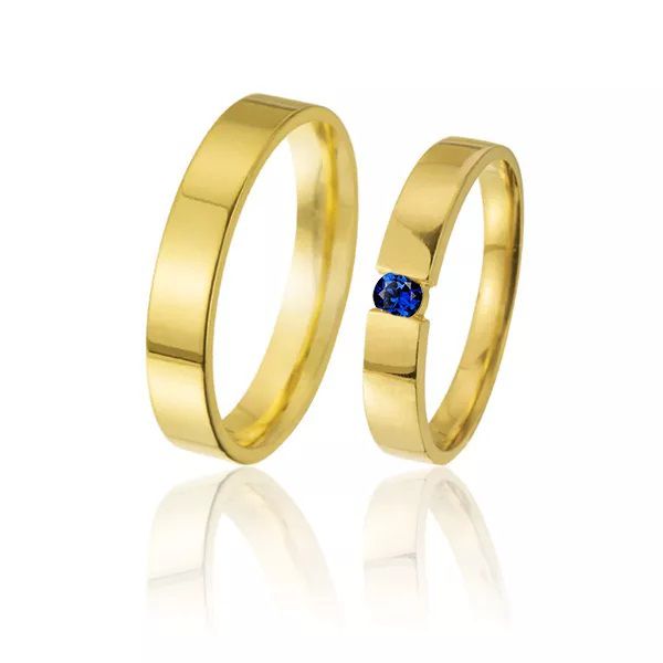 Aliança em Ouro 18k com Safira Azul 