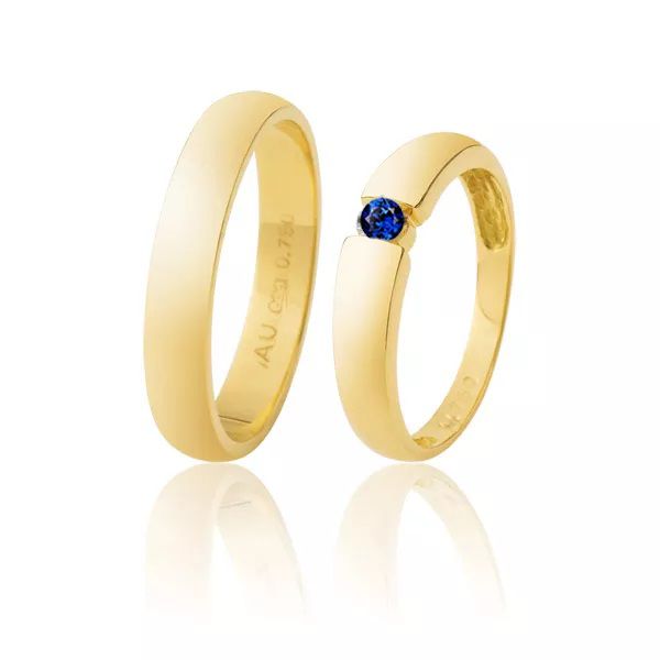 Aliança em Ouro 18K com Safira Azul