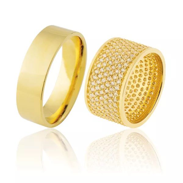 Aliança em Ouro 10K com Pedras - AE-JN-340 - Alianças Exclusivas