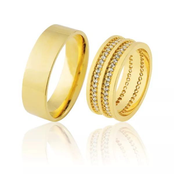 Aliança em Ouro 10K com Pedras - AE-JN-345 - Alianças Exclusivas