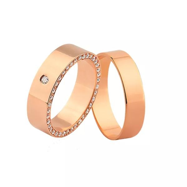 Aliança de Ouro Rose 18k com Diamantes - AE-JE-535-R - Alianças Exclusivas