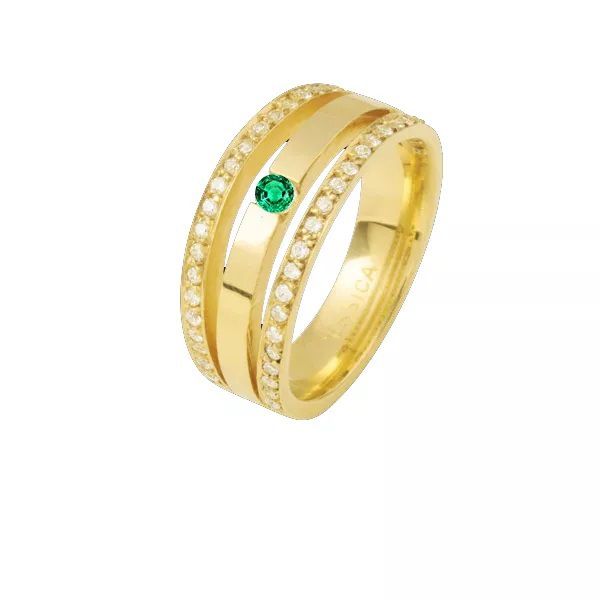 Aparador em Ouro 18K com Diamantes e Esmeralda - AE-242-E - Alianças Exclusivas