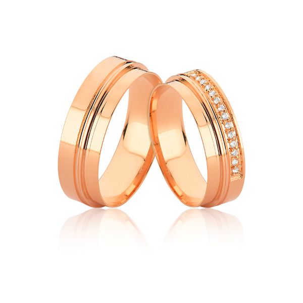 Alianças Com Diamantes Em Ouro Rose 18k - J-JN-524-R - Alianças Exclusivas