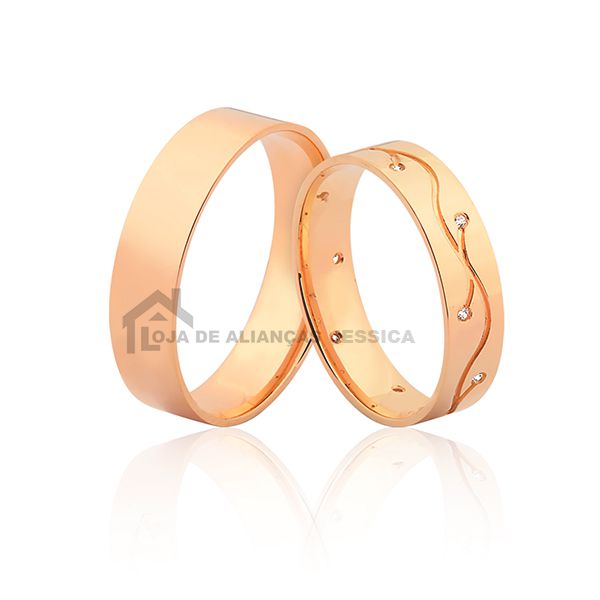 Alianças Em Ouro Rose 18k Com Diamantes - L-JN-409-R - Alianças Exclusivas