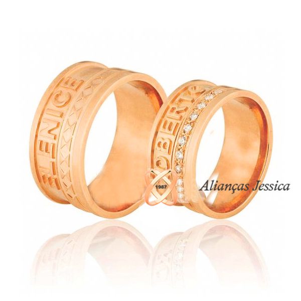 Aliança em Ouro Rose 18K com Nomes - L-JN-153-R - Alianças Exclusivas