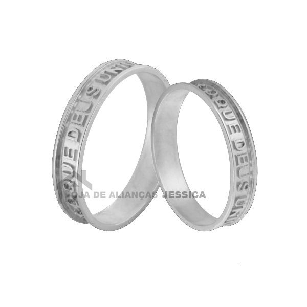 Aliança Ouro Branco 18k Com Frase - L-JN-104-B - Alianças Exclusivas