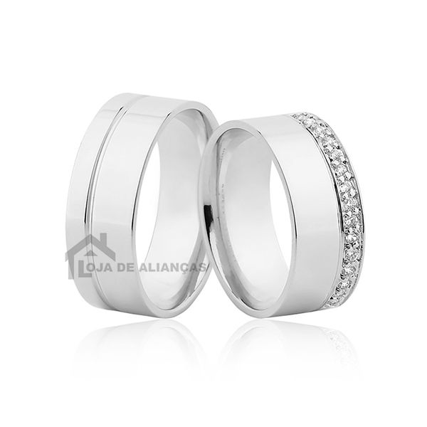 Aliança Em Prata De Namoro Com Pedras - L-AG-1189 - Alianças Exclusivas