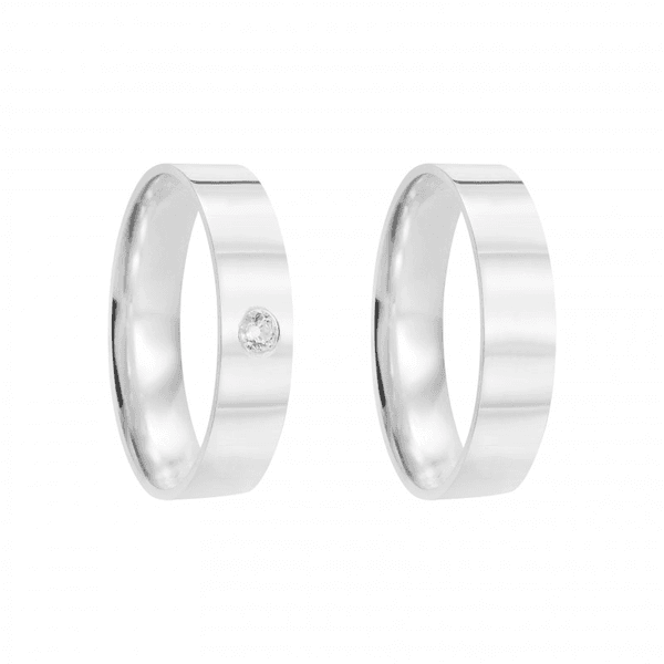 Kit Par De Alianças e Solitário De Prata