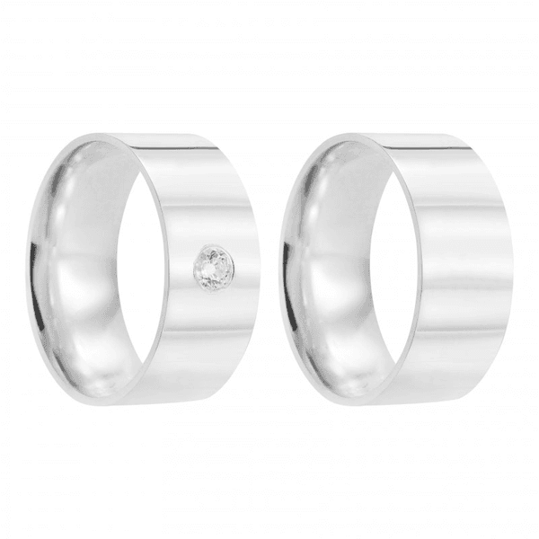 Kit Par De Alianças e Solitário De Prata