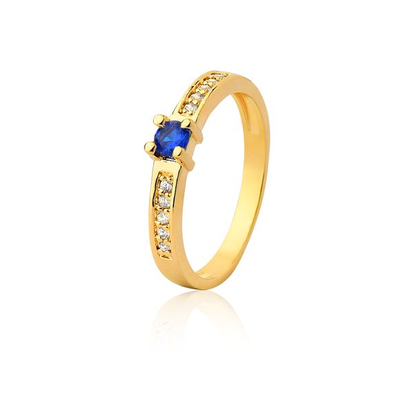 Anel Feminino Em Ouro Com Safira Azul