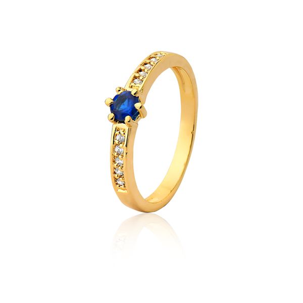 Anel Feminino Em Ouro Com Safira Azul