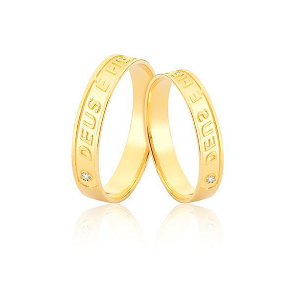 Aliança Personalizada Em Ouro Com Pedras
