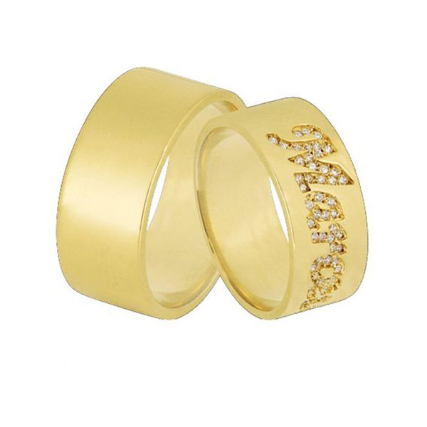 Aliança Em Ouro Personalizada Amor Cravejado