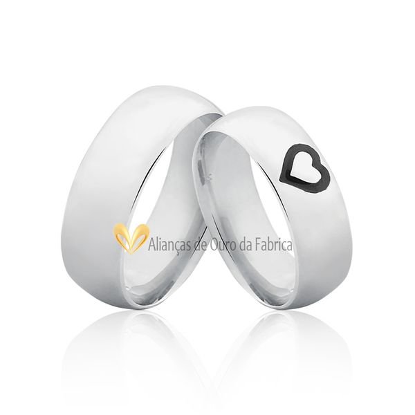 Alianças De Prata Personalizadas Com Coração Esmaltado