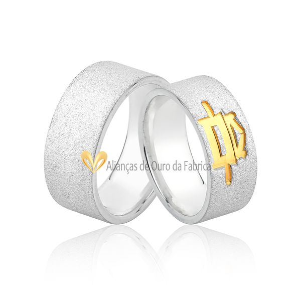 Alianças De Prata Com Arca Da Aliança Banhada a Ouro