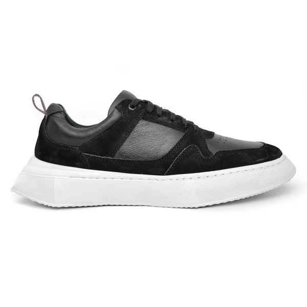 Tênis Masculino Couro Preto Recortes Nobuck Preto