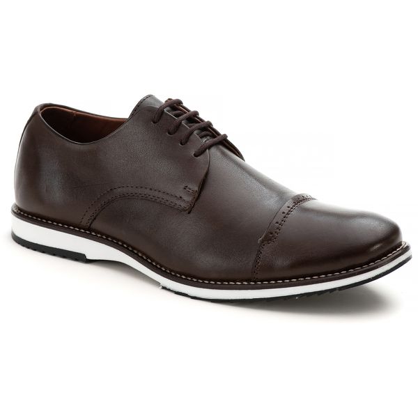 Sapato Oxford Brogue Premium em Couro Café