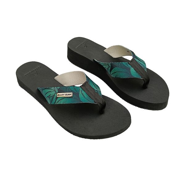 Chinelo Ortopédico feminino para Dismetria – Compensação de Altura Sob Medida, tira verde floral Alley Surf