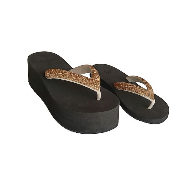 Chinelo Ortopédico feminino para Dismetria – Compensação de Altura Sob Medida, tira pedras cristal ouro Alley Surf/chinelo-sob-medida
