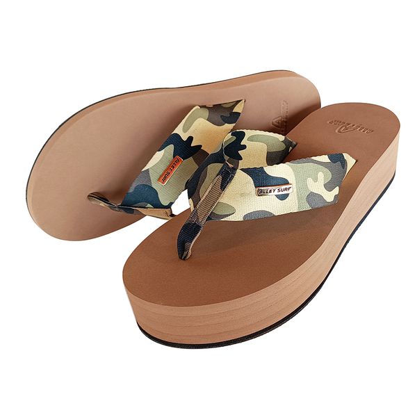 Chinelo de compensação plataforma, unissex camuflado bege 