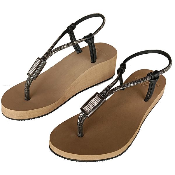 Sandália dismetria tira com pedras cristal slim