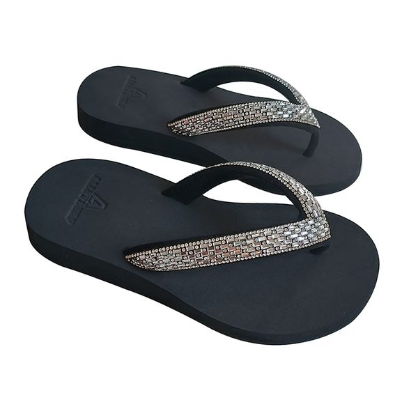 Chinelo ortopédico tiras com cristal preto